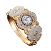 Oval Diamond Decoration Bangle Flower And Leaf Diamond Women's Quartz Watch
